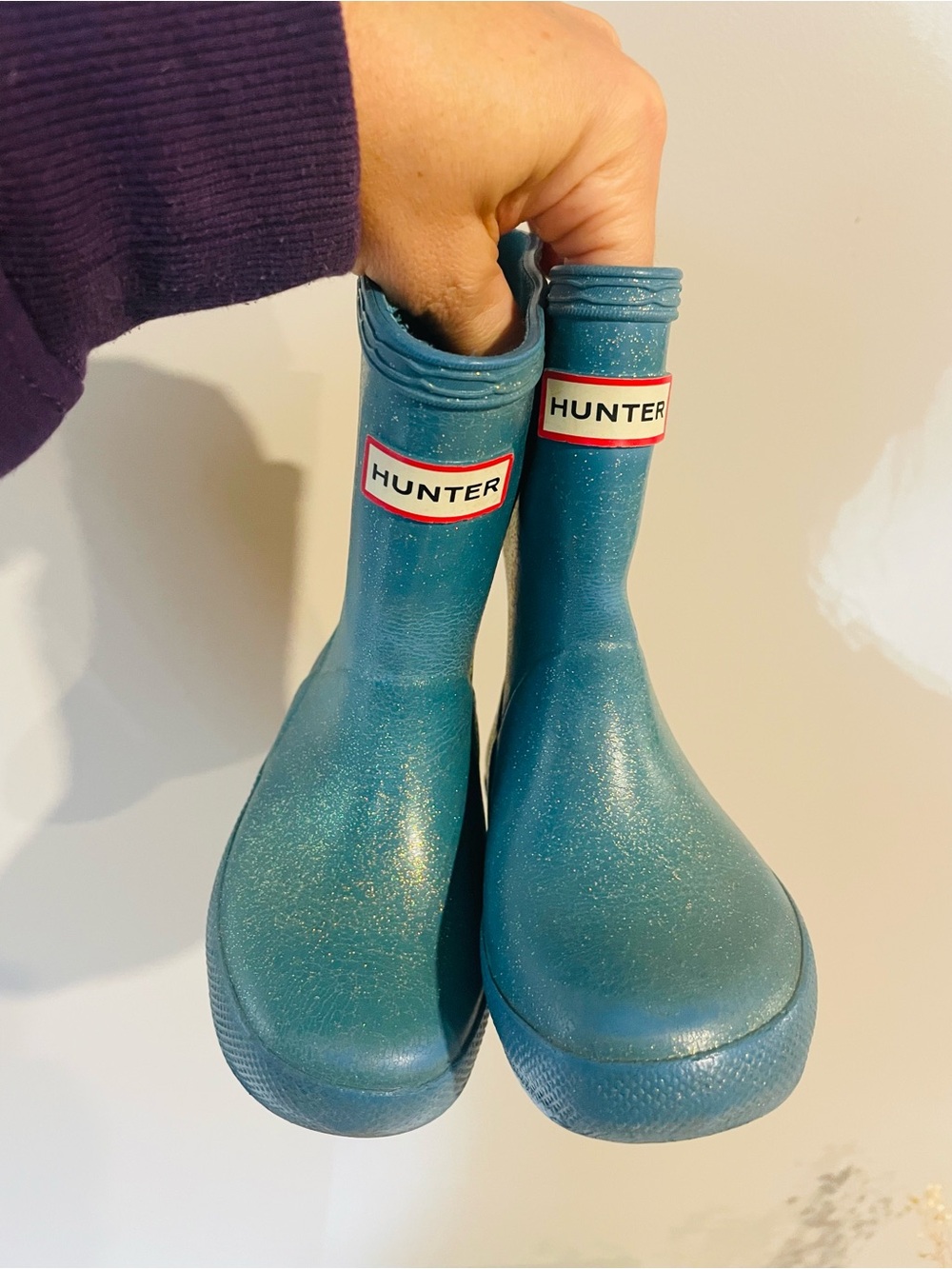 Hunter Kids Teal pale blue  Sparkle Rain Boots